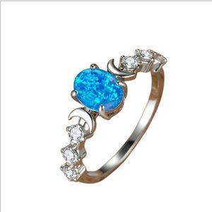 Elegant Blue Opal moon fashion Ring